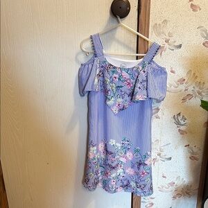 Wonder Nation Blue and White Striped Dress with Floral Design